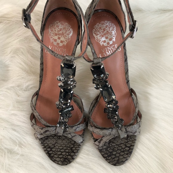 Vince Camuto Shoes - Vince Camuto Gray snake skin gem heels
